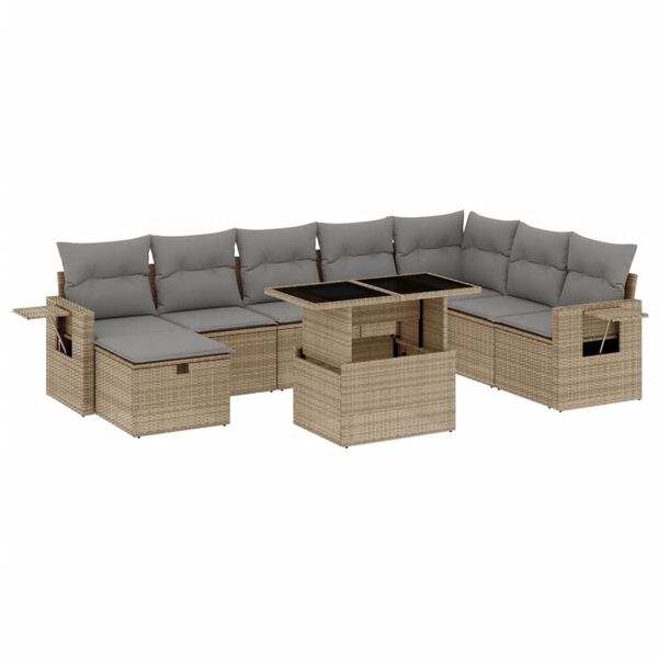 vidaXL Salon de jardin avec coussins 9 pcs beige r&eacute;sine tress&eacute;e