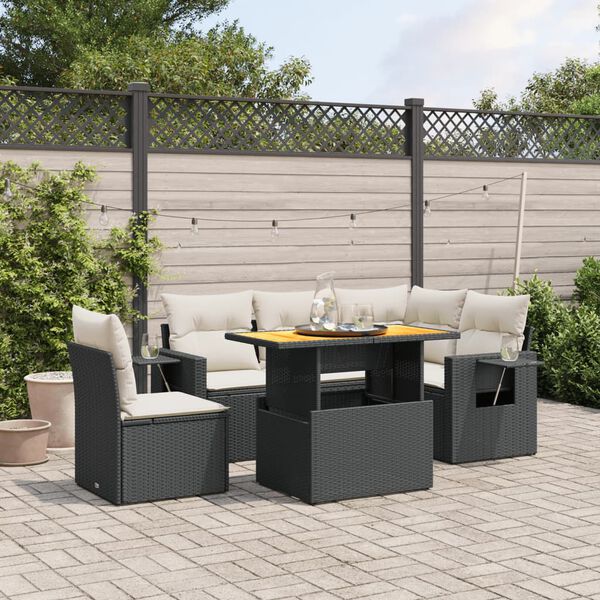 vidaXL Salon de jardin 6 pcs avec coussins noir r&eacute;sine tress&eacute;e