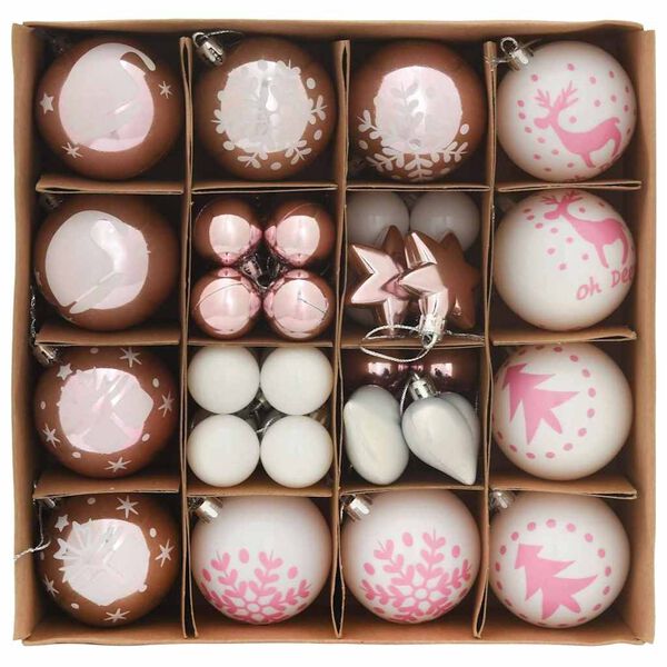vidaXL Ensemble de Boules de Noël 40 pcs Blanc et rose Plastique
