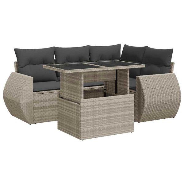 vidaXL Salon de jardin 6 pcs avec coussins gris clair r&eacute;sine tress&eacute;e