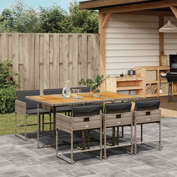 vidaXL Ensemble &agrave; manger de jardin et coussins 7 pcs gris rotin