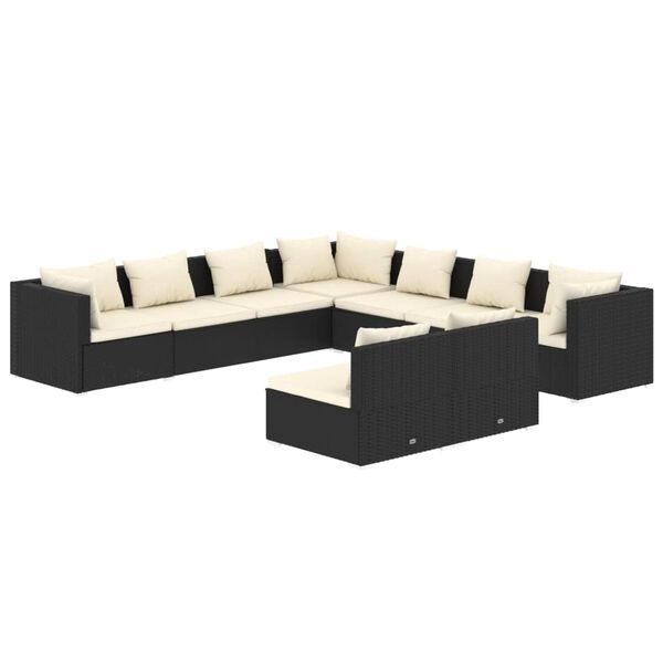 vidaXL Salon de jardin 9 pcs avec coussins Noir Résine tressée
