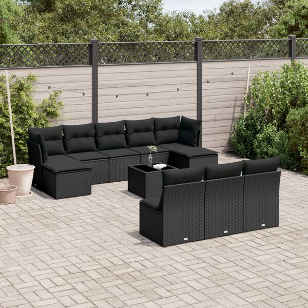vidaXL Salon de jardin 11 pcs avec coussins noir r&eacute;sine tress&eacute;e
