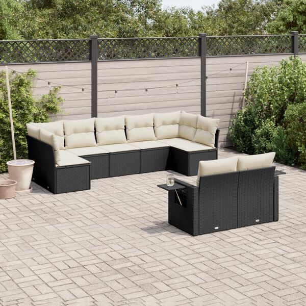 vidaXL Salon de jardin 9 pcs avec coussins noir r&eacute;sine tress&eacute;e
