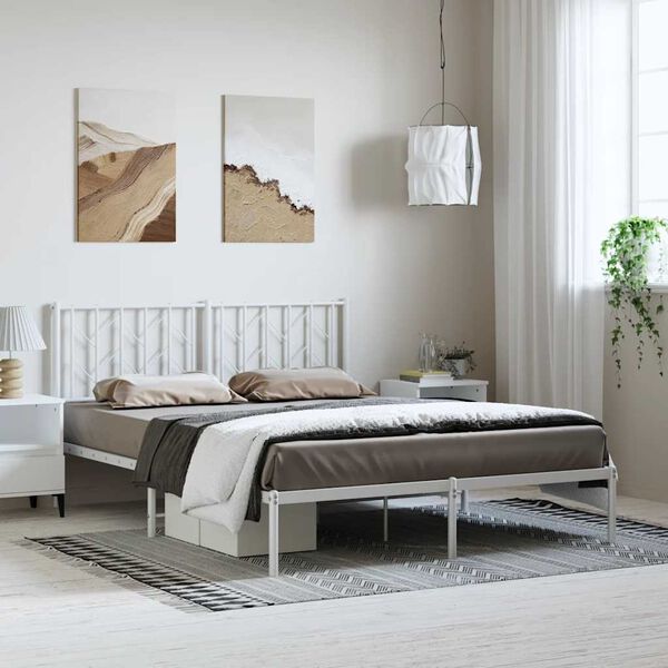 vidaXL Cadre de lit m&eacute;tal sans matelas et t&ecirc;te de lit blanc 150x200 cm
