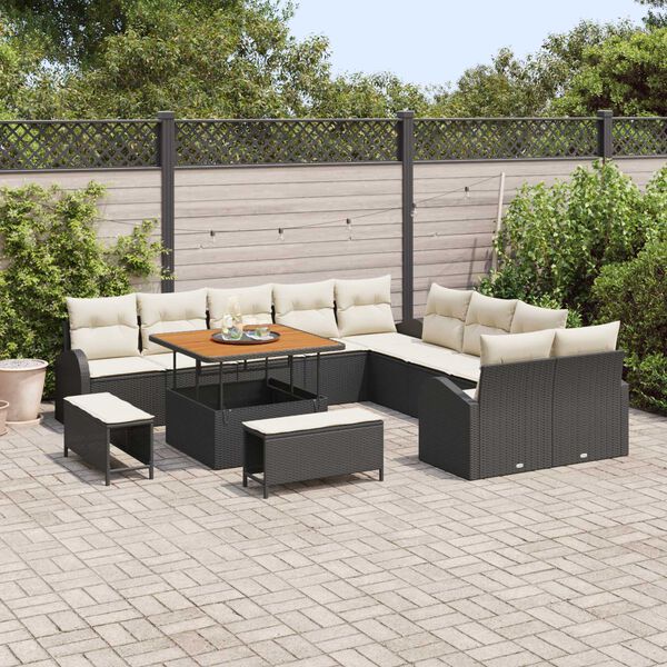 vidaXL Ensemble de canap&eacute; de jardin 13 pcs Noir Poly rotin
