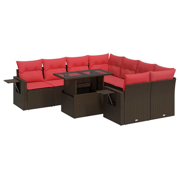 vidaXL Salon de jardin avec coussins 9 pcs marron r&eacute;sine tress&eacute;e acacia