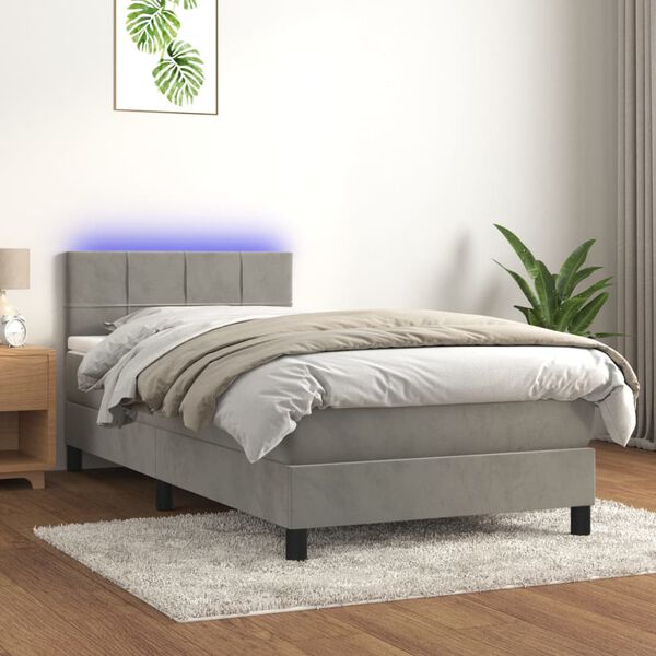 vidaXL Sommier &agrave; lattes de lit avec matelas LED Gris clair 100x200 cm
