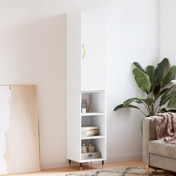 vidaXL Buffet haut Blanc 34,5x34x180 cm Bois d'ing&eacute;nierie