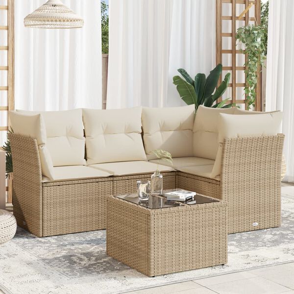 vidaXL Salon de jardin avec coussins 5 pcs beige r&eacute;sine tress&eacute;e