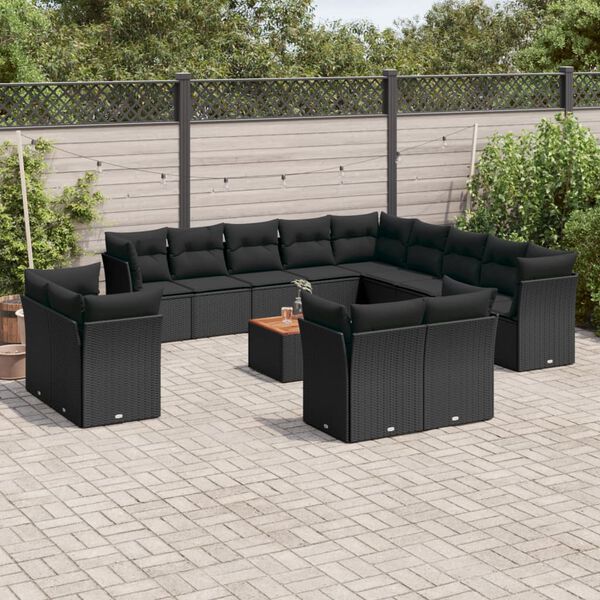 vidaXL Salon de jardin avec coussins 14 pcs noir r&eacute;sine tress&eacute;e
