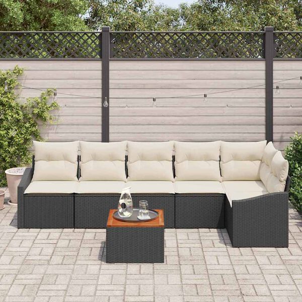 vidaXL Ensemble de canapé de jardin avec coussin 7 pcs Noir polyrotin