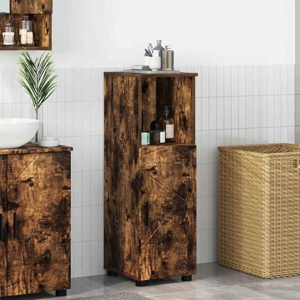 vidaXL Cabinet de salle de bain avec porte Ch&ecirc;ne fum&eacute; 30 x 35 x 95 cm