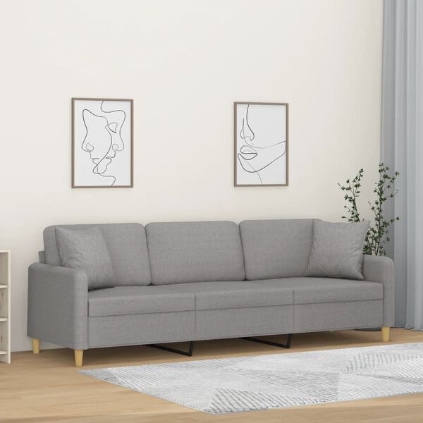 vidaXL Canap&eacute; 3 places et oreillers et coussins Gris clair 210cm Tissu