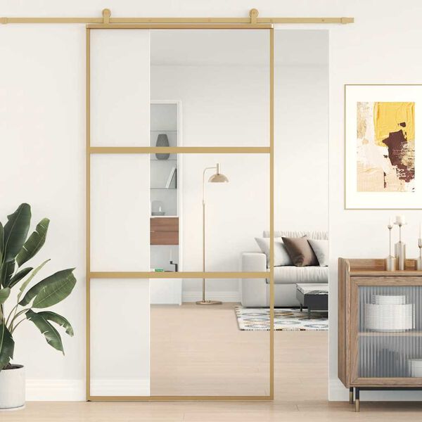 vidaXL Porte coulissante dor&eacute; 102,5x205cm verre ESG clair et aluminium