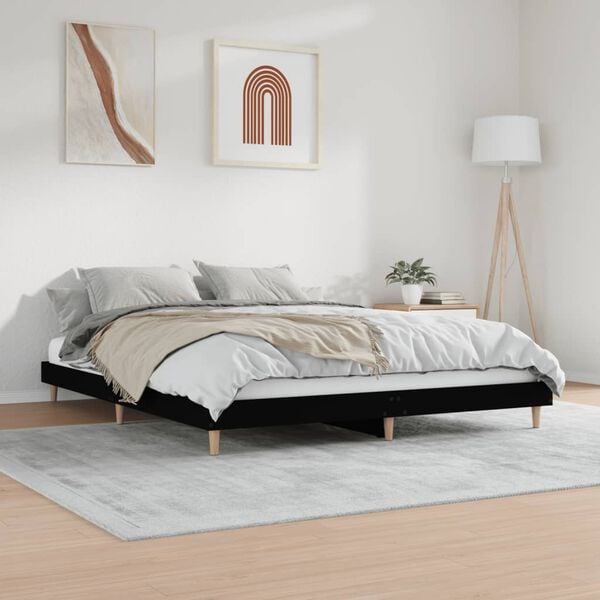 vidaXL Cadre de lit sans matelas noir 200x200 cm bois d'ingénierie