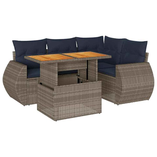 vidaXL Salon de jardin 5 pcs avec coussins gris r&eacute;sine tress&eacute;e