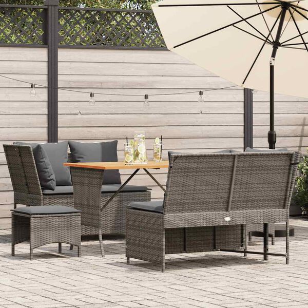 vidaXL Salon de jardin 5 pcs avec coussins gris r&eacute;sine tress&eacute;e