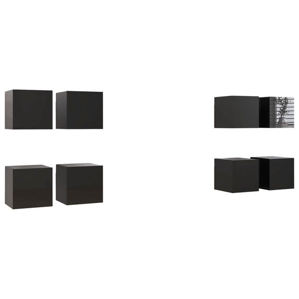 vidaXL Meubles TV muraux 8 pcs Noir brillant 30,5x30x30 cm