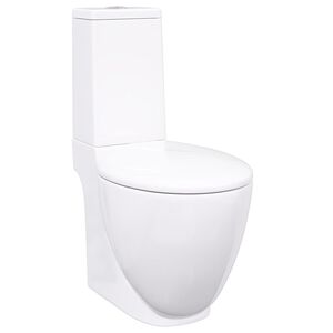 vidaXL Toilette en c&eacute;ramique Ronde &Eacute;coulement d'eau au fond Blanc