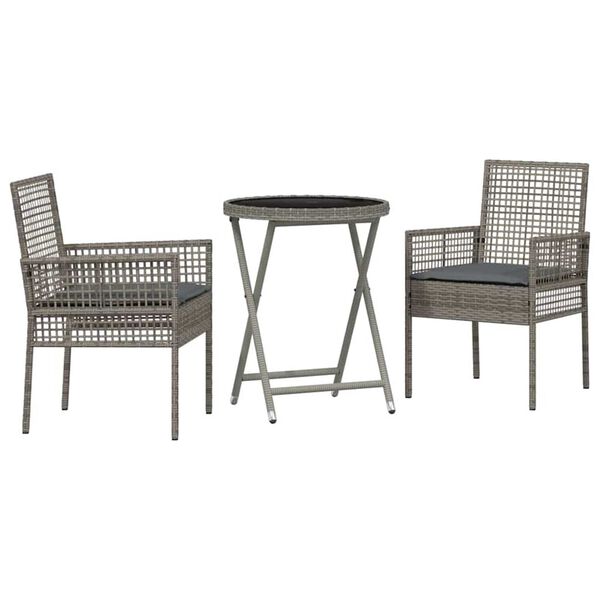vidaXL Ensemble bistro de jardin 3 pcs Gris polyrotin