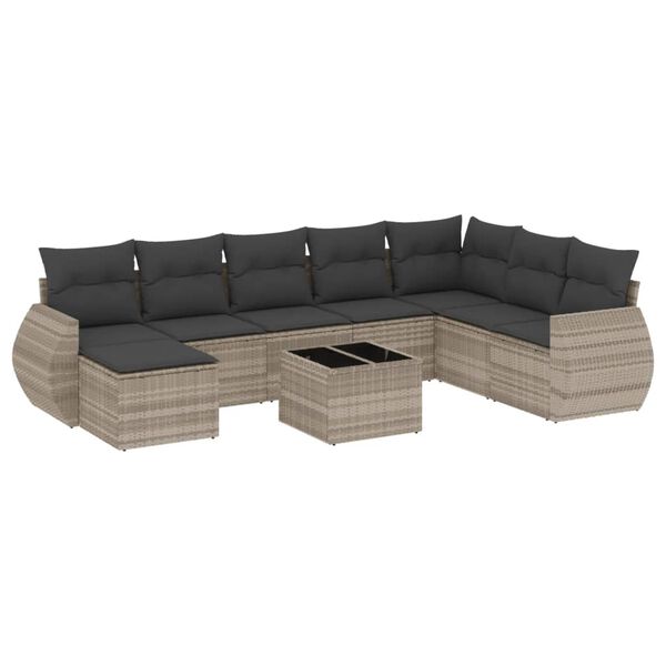 vidaXL Salon de jardin 9 pcs avec coussins gris clair r&eacute;sine tress&eacute;e