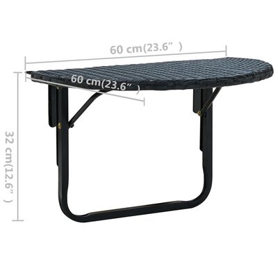 vidaXL Table de balcon 60x60x32 cm Noir Résine tressée