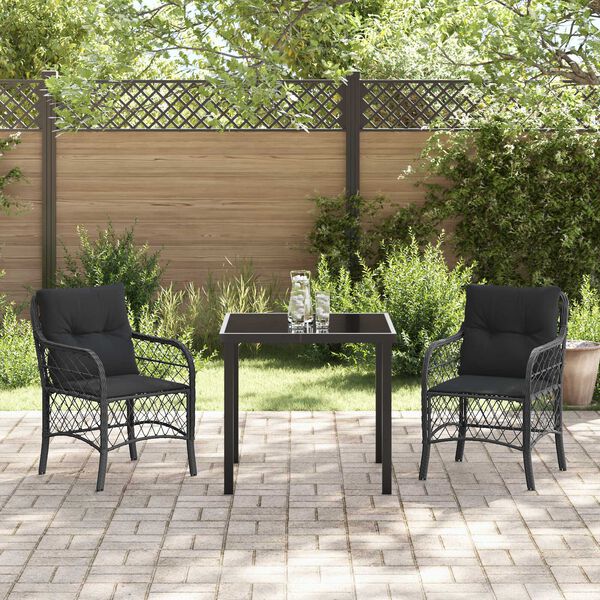 vidaXL Ensemble de salle &agrave; manger pour jardin 3 pcs Noir polyrotin
