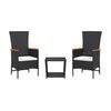 vidaXL Ensemble &agrave; manger de jardin avec coussins 3 pcs Noir