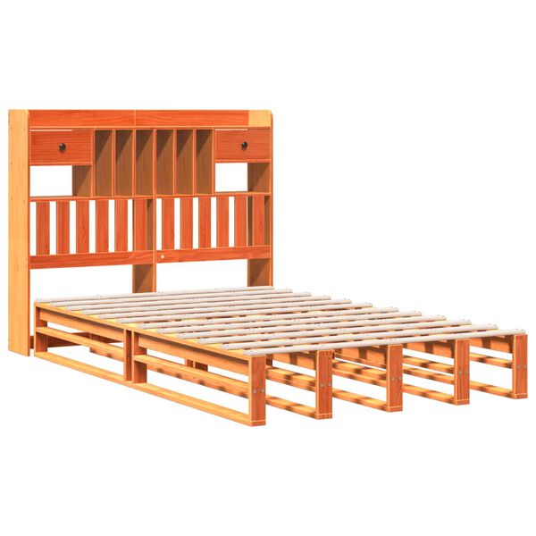 vidaXL Lit biblioth&egrave;que sans matelas cire marron 135x190 cm pin massif