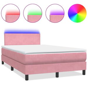 vidaXL Sommier &agrave; lattes de lit avec matelas et LED rose 120x220 cm velours
