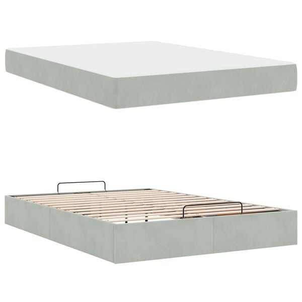 vidaXL Cadre de lit avec matelas avec matelas 2 pcs Gris clair Velours