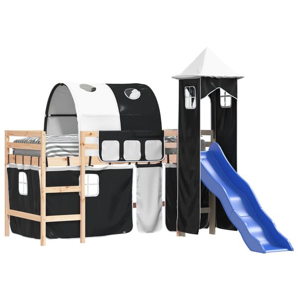vidaXL Lit mezzanine enfants et tour sans matelas blanc noir 80x200cm