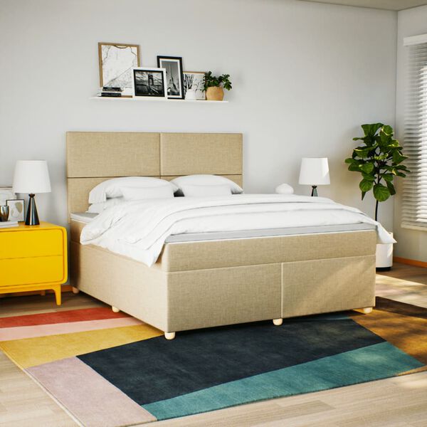 vidaXL Sommier &agrave; lattes de lit avec matelas Cr&egrave;me 180x200 cm Tissu