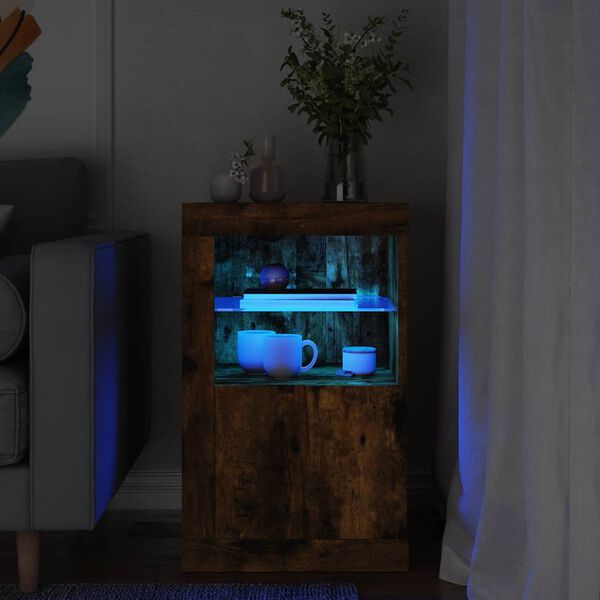 vidaXL Armoire latérale avec lumières LED chêne fumé bois d'ingénierie