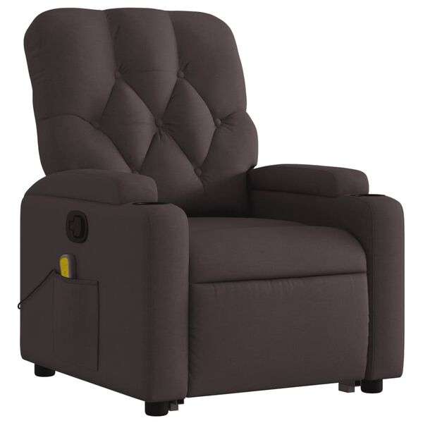 vidaXL Fauteuil inclinable de massage Marron fonc&eacute; Tissu