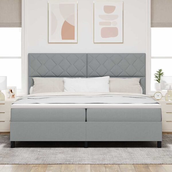 vidaXL Lit &agrave; ressorts avec matelas Gris clair 200 x 200 cm tissu