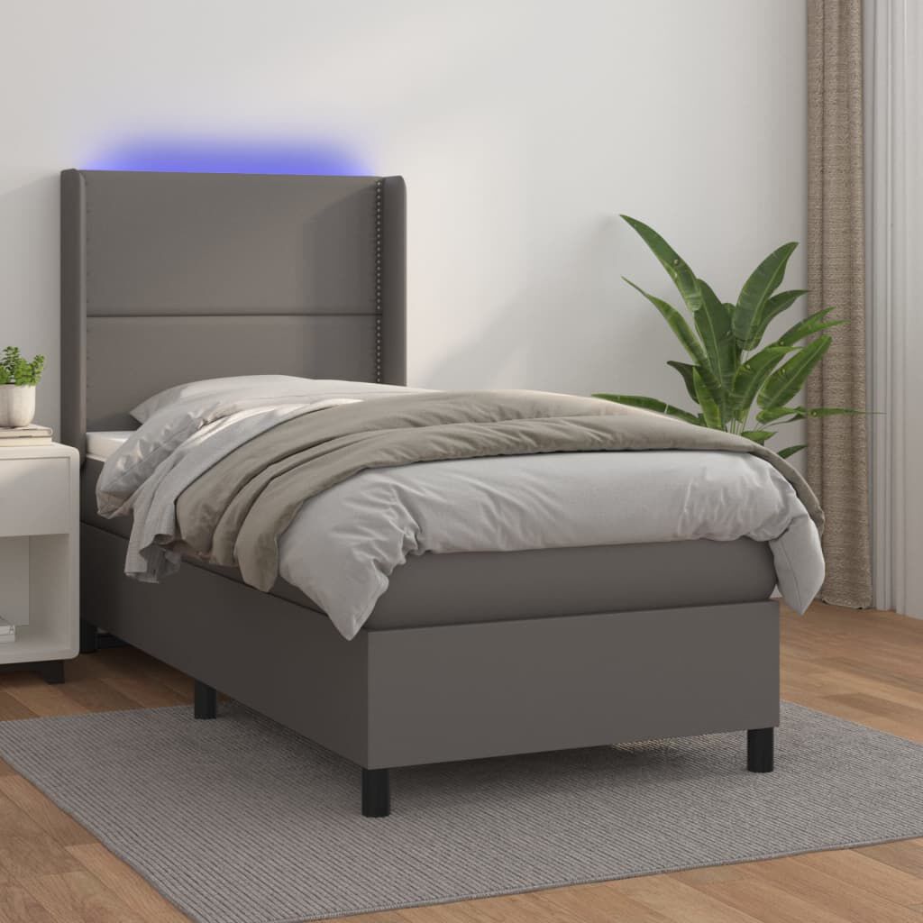 vidaXL Sommier à lattes de lit matelas LED Gris 80x200 cm Similicuir