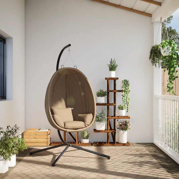 vidaXL Chaise suspendue en forme d'&oelig;uf et support taupe tissu et acier