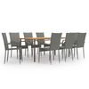 vidaXL Ensemble &agrave; manger de jardin 9 pcs R&eacute;sine tress&eacute;e Gris