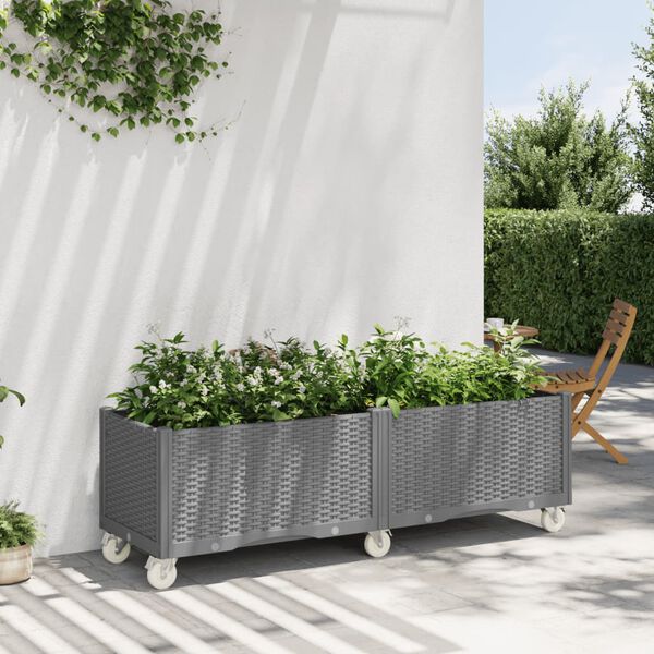 vidaXL Jardini&egrave;re &agrave; roulettes gris clair 160x50x54 cm PP