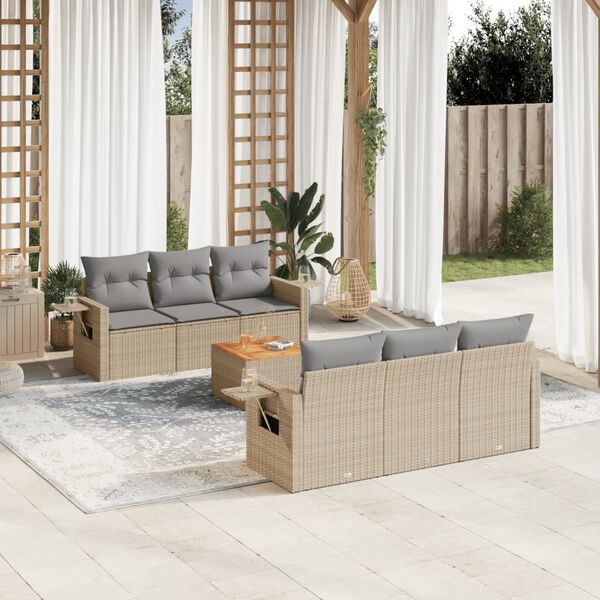 vidaXL Salon de jardin avec coussins 7 pcs beige r&eacute;sine tress&eacute;e
