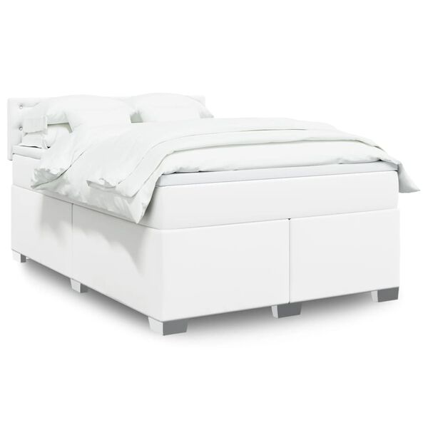 vidaXL Sommier &agrave; lattes de lit avec matelas Blanc 140x200cm Similicuir