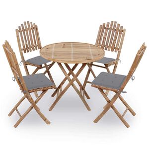 vidaXL Mobilier &agrave; d&icirc;ner d'ext&eacute;rieur pliable 5 pcs avec coussins bambou