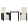 vidaXL Ensemble de bistro 3 pcs avec coussins noir r&eacute;sine tress&eacute;e