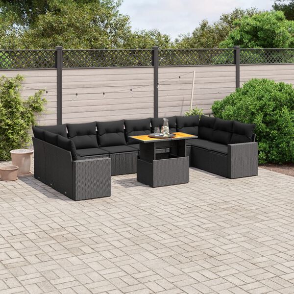 vidaXL Salon de jardin 11 pcs avec coussins noir r&eacute;sine tress&eacute;e