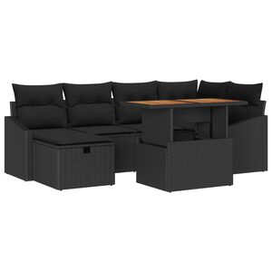 vidaXL Ensemble de canap&eacute; de jardin 7 pcs Noir polyrotin