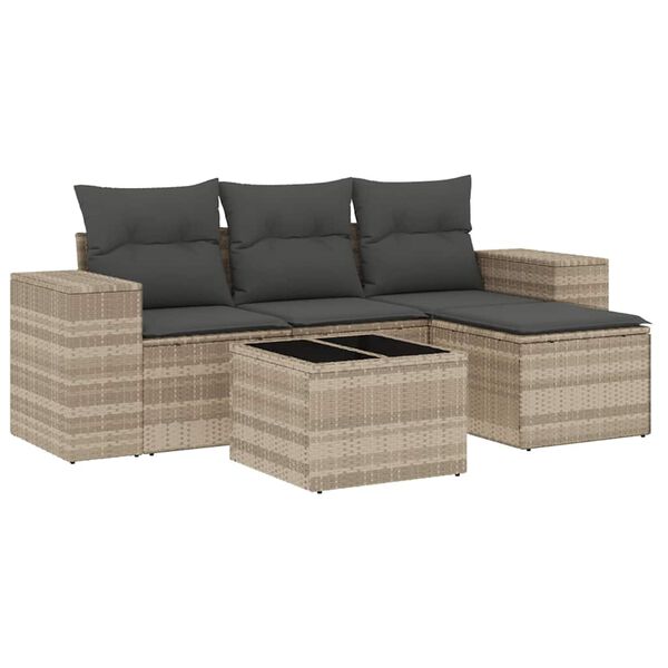 vidaXL Salon de jardin 5 pcs avec coussins gris clair r&eacute;sine tress&eacute;e