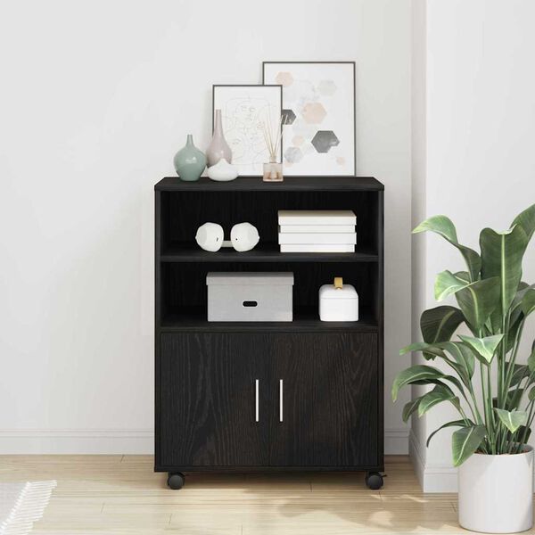 vidaXL Cabinet &agrave; Roulettes avec &eacute;tag&egrave;re Ch&ecirc;ne noir 60 x 48 x 81 cm