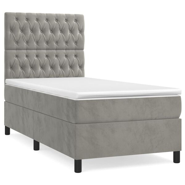 vidaXL Sommier &agrave; lattes de lit et matelas Gris clair 90x190 cm Velours
